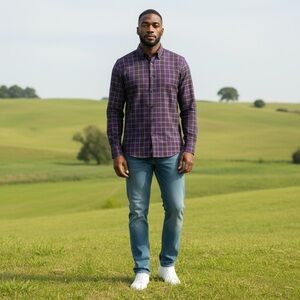 Sean John Purple and Black Button Down Plaid Men's Shirt Sz 15 32/33